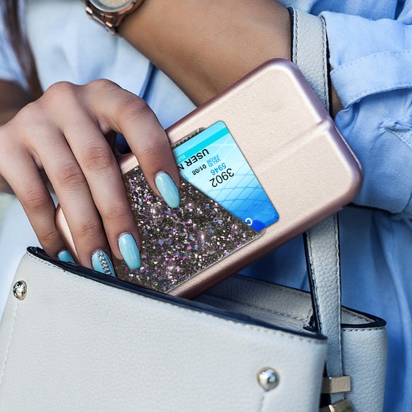 NEW Black Glitter Phone iPhone Card Case Holder - Picture 2 of 4